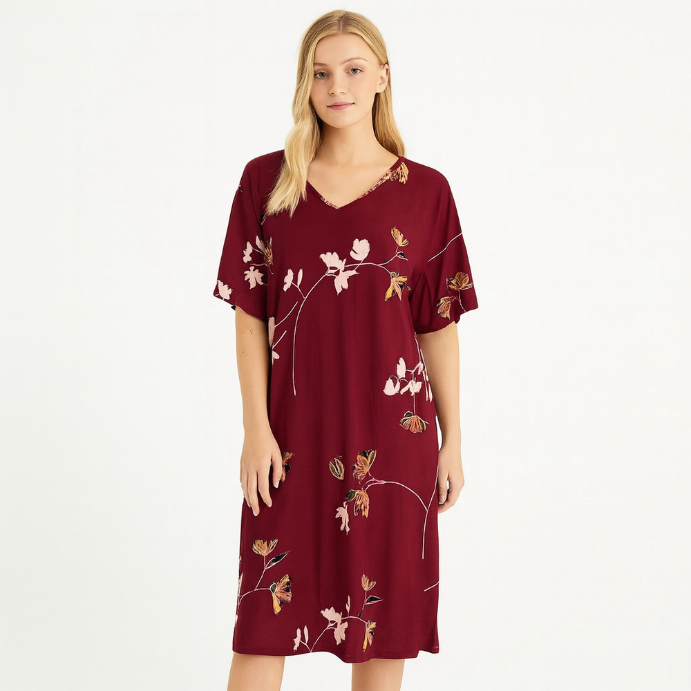 NWT Women's Apt. 9 Burgundy Floral V-Neck Short Sleeve Dress Size S